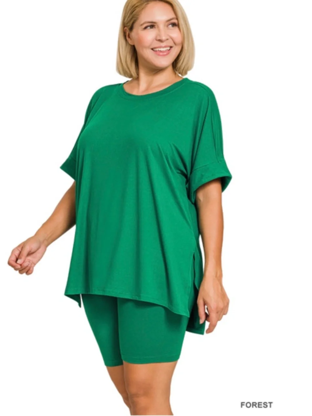 ZENANA BIKER SHORT SET-PLUS SIZE FOREST GREEN